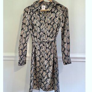 Madison Long Sleeve Midi Utility Shirt Dress Snake Print